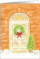 Christian Christmas Decorated Door Wreath Joy Peace Blessings card