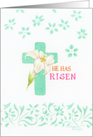 Easter Remembrance He Has Risen Lily Cross Scripture Comfort Peace card