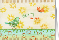 Friend Thanksgiving Bird and Butterfly Sharing Thanks of Friendship card