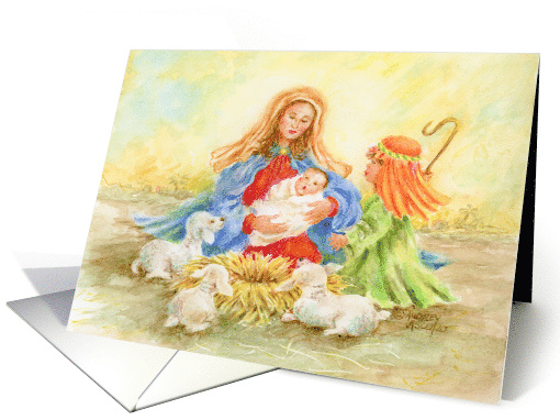 Christmas Christian Shepherd Boy Visits Jesus and Mary Prayers card