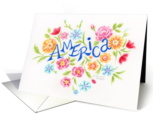 Blank America Flower Heart Any Occasion Note card (1851716)