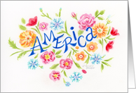 Blank America Flower Heart Any Occasion Note Card