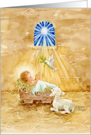 Christmas Christian Jesus in Manger Child of Peace Joy Shining Light card