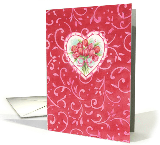 Valentine Religious Tulip Bouquet Heart Dancing Vine Blessings card