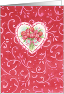 Valentine Birthday Tulip Bouquet Heart Dancing Vine Blessings card