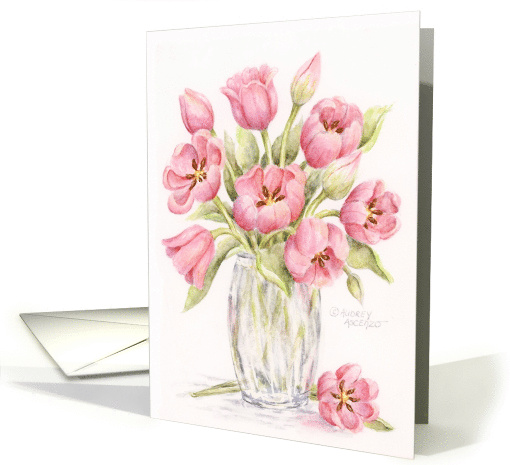 Thinking of You Pink Tulips Glass Vase Caring Thoughts... (1938226)