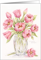 Thinking of You Pink Tulips Glass Vase Caring Thoughts Blessings card