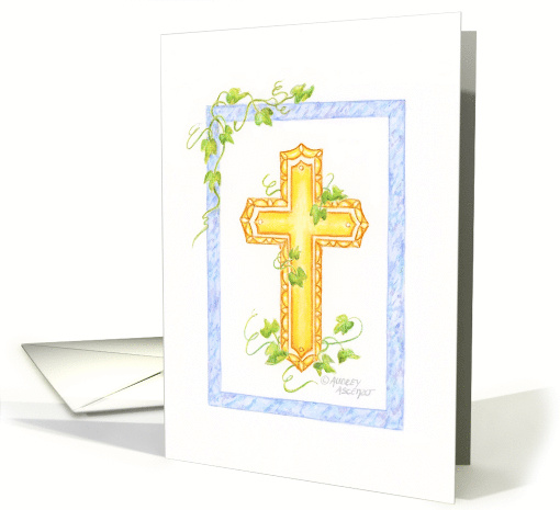 Communion Ivy Cross with Blue Border Special Day Blessings card