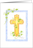 Communion Ivy Cross with Blue Border Special Day Blessings card