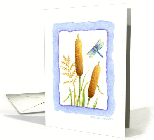 Blank Note Card Cattails & Dragonfly card (198846)