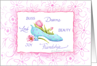 Blank Note Princess Shoe And Pink Tulips card
