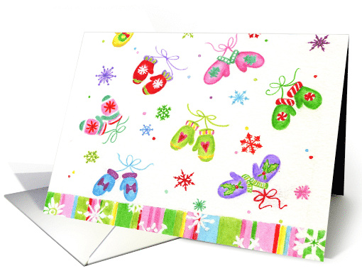 Christmas Holiday Mittens And Snowflakes card (311560)