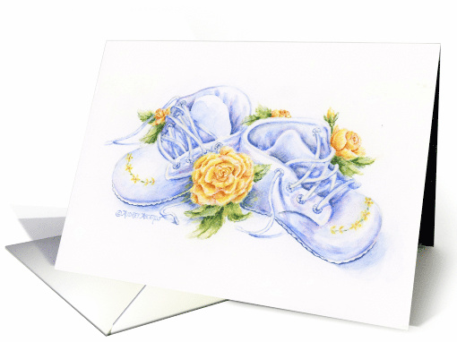 Baptism Baby Shoes Roses and Blessings card (427687)