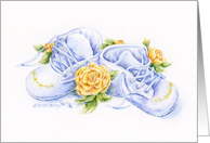 Baptism Baby Shoes Yellow Roses Happy Day Joyful Blessings card