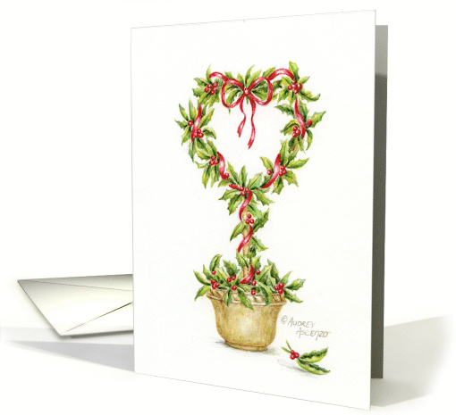 Christmas Remembrance Holly Heart Topiary Caring Thoughts card