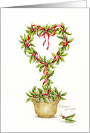 Christmas Remembrance Holly Heart Topiary Caring Thoughts Peace card
