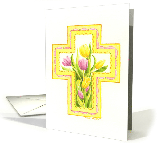 Birthday Christian Beautiful Tulip Cross God Blessings card (554558)