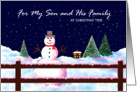 Christmas Card, Son and His Family, Snowman, ’A Christmas Welcome’ card