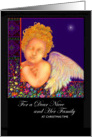 Christmas Card, Niece and Family, Angel and Manger, ’The First Noel’ card