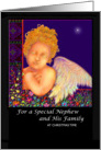 Christmas, Nephew and Family, Angel and Manger, ’The First Noel’ card