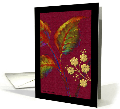 Note Card, Greeting Card, 'Leaves with Golden Blossoms' Fine Art card