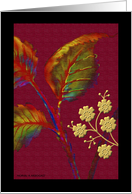 Note Card, Greeting Card, ’Leaves with Golden Blossoms’ Fine Art card