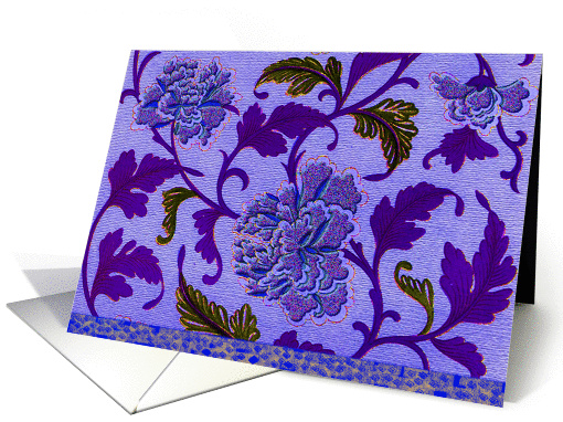 Purple Floral Damask Note Card, Greeting Card, 'Beijing Nights' card