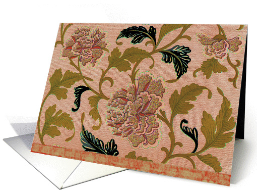 Peach Floral Demask Note Card, Greeting Card, 'Beijing Morning' card