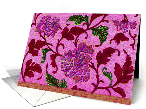 Pink Floral Damask Note Card, Greeting Card, 'Beijing Passion' card