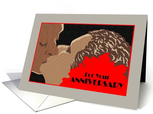 Afro-American. Anniversary Greeting Card, 'The Kiss', Vintage card