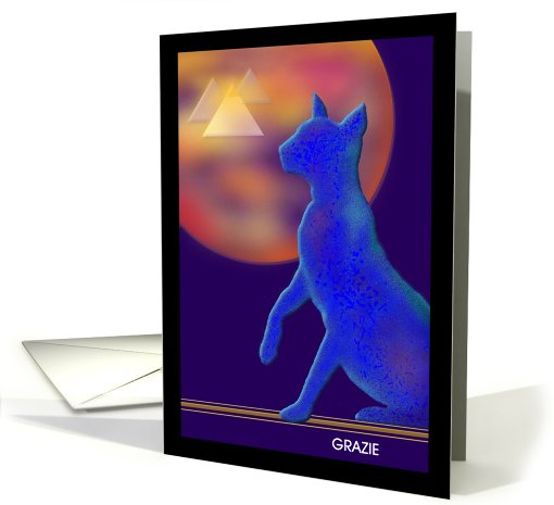 Italian Thank You Card, 'Bast' Egyptian Blue Stone Goddess... (592113)