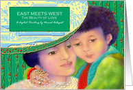 Notecard, Titled, Blank Inside, ’East Meets West’ The Beauty Of Love’ card