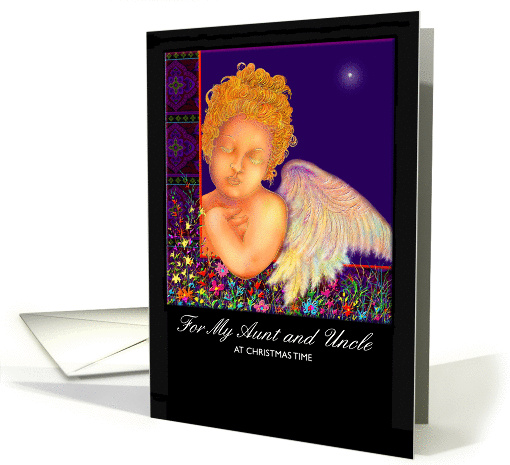 Christmas, Aunt and Uncle, Angel and Manger, 'The First Noel' card