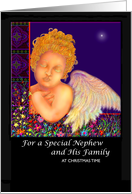 Christmas, Nephew and Family, Angel and Manger, ’The First Noel’ card