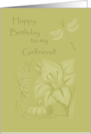 Happy Birthday to my Girlfriend! - Flowers & Dragonfly card