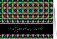 Will You be my Usher? Black geometric card