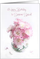 Pink Mums Still Life to Someone Special Birthday Card