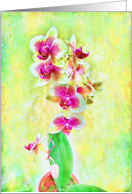Impressionist Orchid Stll Life Blank Card in Green and Fuchia card