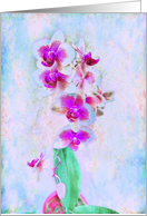 Impressionist Orchids Blank Card in Fuchia and Blue card