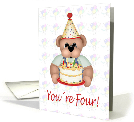 Fourth Birthday Cake Bear card (121339)
