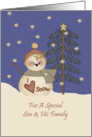 Son And His Family Cute Snowman Christmas Card