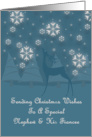 Nephew And Fiancee Reindeer Snowflakes Christmas card