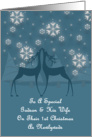 Godson And His Wife Reindeer Snowflakes 1st Christmas Card