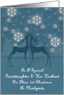 Granddaughter And Her Husband Reindeer Snowflakes 1st Christmas Card