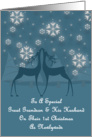 Great Grandson And His Husband Reindeer Snowflakes 1st Christmas Card