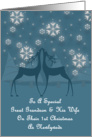 Great Grandson And His Wife Reindeer Snowflakes 1st Christmas Card