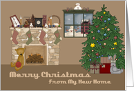 Prim Fireplace New Address Christmas Card