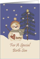 Birth Son Cute Snowman Christmas Card