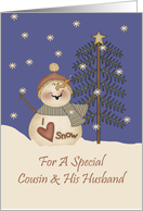 Cousin And His Husband Cute Snowman Christmas Card