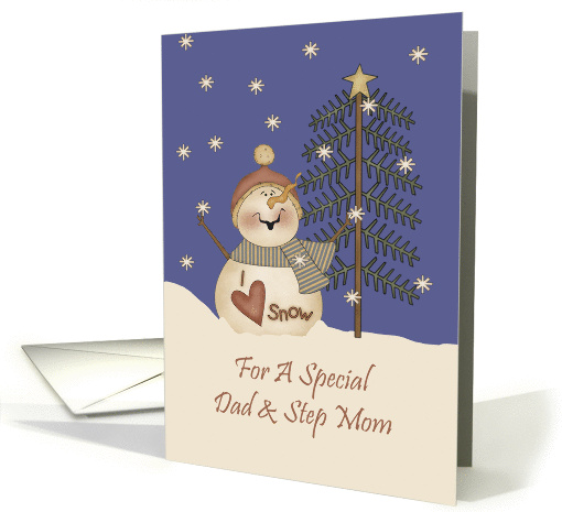 Dad And Step Mom Cute Snowman Christmas card (1156720)